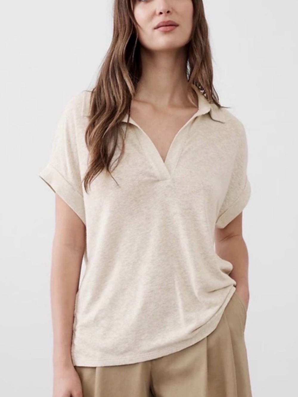 NWOT Banana Republic Relaxed Linen Cream Polo